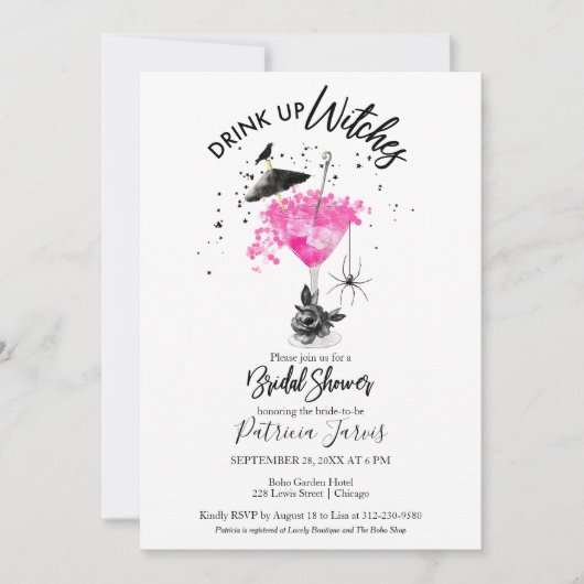 Trinkt Hexen heiß rosa Halloween-Brautparty Einladung (Vorderseite)