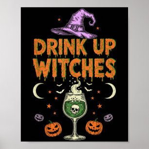Trinkt Hexen Lila Hat lustiges Halloween Männer Wo Poster