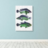 Trio Blauer und Grüner Fisch Leinwanddruck (Insitu (Holzboden))