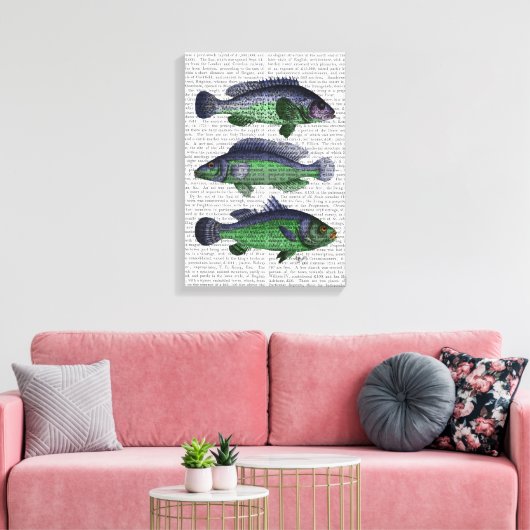 Trio Blauer und Grüner Fisch Leinwanddruck (Insitu (Wohnzimmer))