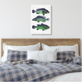 Trio Blauer und Grüner Fisch Leinwanddruck (Insitu (Schlafzimmer))