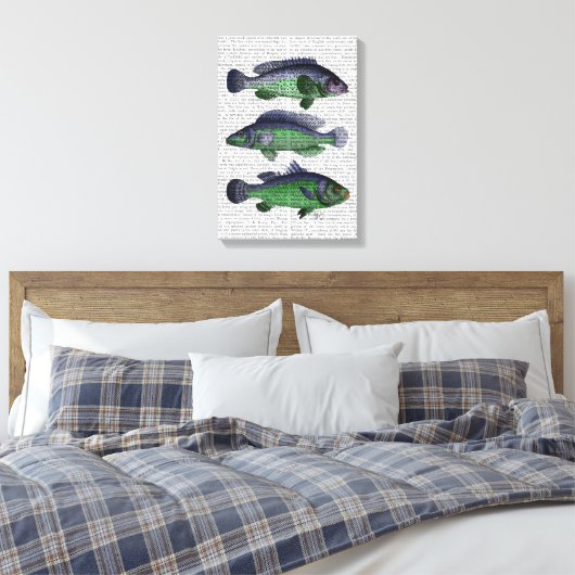 Trio Blauer und Grüner Fisch Leinwanddruck (Insitu (Schlafzimmer))