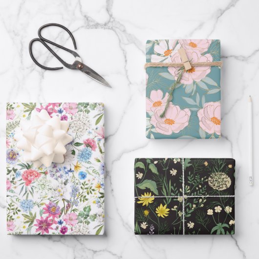Trio botanischer Traum 3 Geschenkpapier Set (Vorderseite)