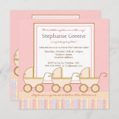Trio Carriage Triplet Girl Baby Shower Invitation Einladung (Vorne/Hinten)