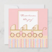 Trio Carriage Triplet Girl Baby Shower Invitation Einladung (Rückseite)