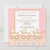 Trio Carriage Triplet Girl Baby Shower Invitation Einladung (Vorderseite)