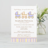 Trio Carriage Triplet Girl Boys Einladung (Stehend Vorderseite)