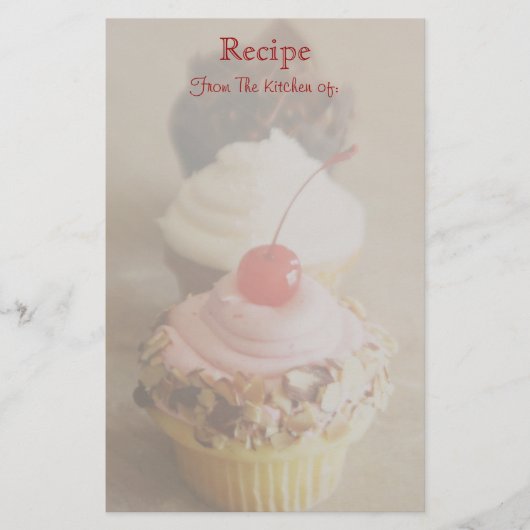 Trio Cherry Cupcake Recipe Stationery (Vorderseite)