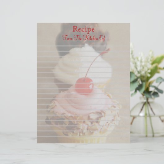 Trio Cherry Cupcakes Lined Recipe Letterhead (Stehend Vorderseite)