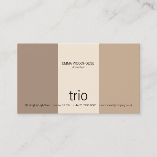 Trio-Creme, TAN u. Brown Visitenkarte (Vorderseite)