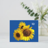 Trio Cut Out Sonnenblumen Foto auf Blue Postkarte (Stehend Vorderseite)