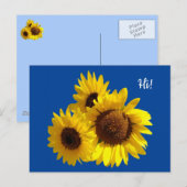 Trio Cut Out Sonnenblumen Foto auf Blue Postkarte (Vorne/Hinten)