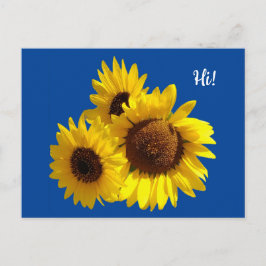 Trio Cut Out Sonnenblumen Foto auf Blue Postkarte