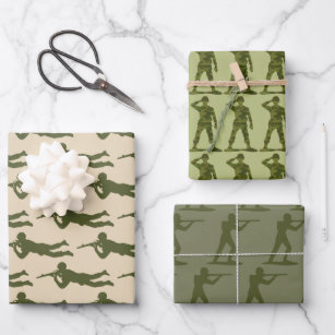 Trio der grünen Armee für Männer Geschenkpapier Set