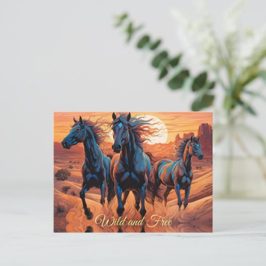 Trio der Wilden Pferde in der Wüste Postkarte (Stehend Vorderseite)