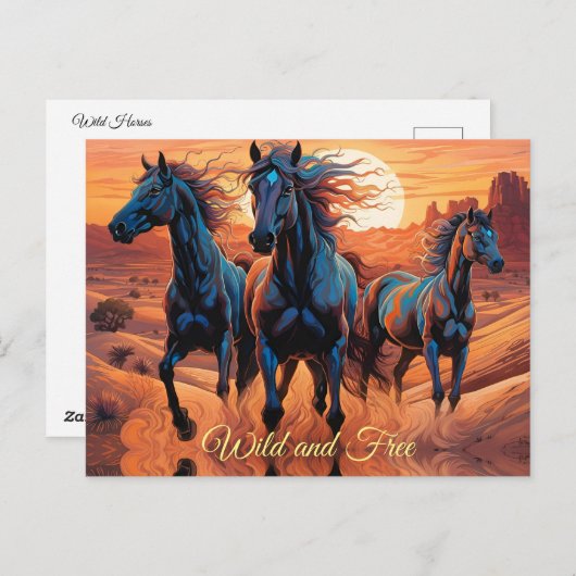 Trio der Wilden Pferde in der Wüste Postkarte (Vorne/Hinten)