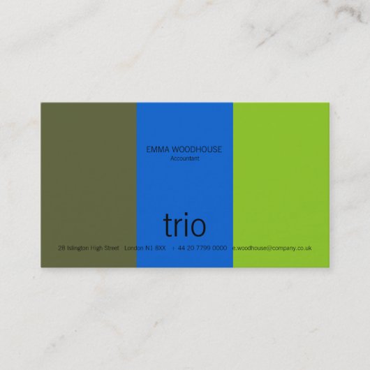 Trio-dunkle Olive, helles Blaues u. grün Visitenkarte (Vorderseite)