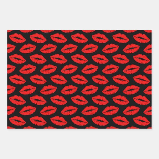 Trio Lipstick Kiss Muster Papierblätter Geschenkpapier Set (Vorderseite)