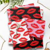 Trio Lipstick Kiss Muster Papierblätter Geschenkpapier Set