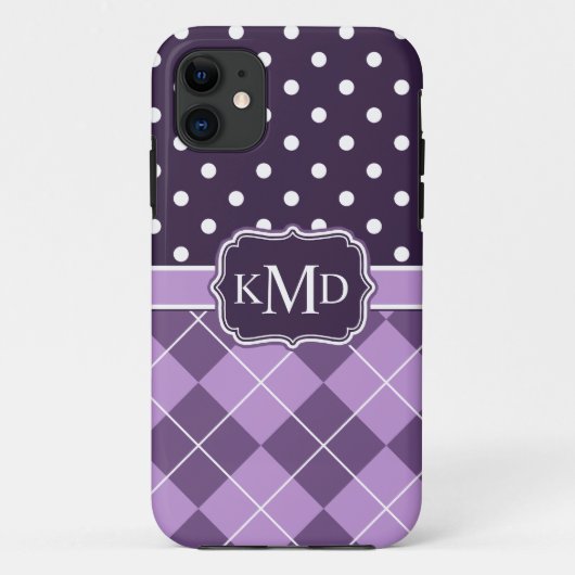 Trio Mit Monogramm Lila Raute Punkte Case-Mate iPhone Hülle (Rückseite)