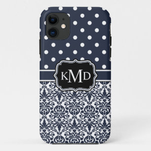 Trio Mit Monogramm Navy Damask Case-Mate iPhone Hülle