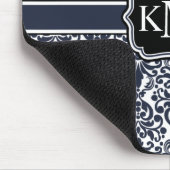 Trio Mit Monogramm Navy Damask Mousepad (Ecke)