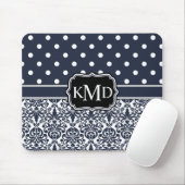 Trio Mit Monogramm Navy Damask Mousepad (Mit Mouse)
