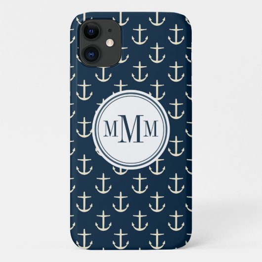Trio Monogram Anchor Muster Case-Mate iPhone Hülle (Rückseite)