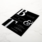 Trio Monogram Initials Black & White Wedding Folieneinladung (Gedreht)