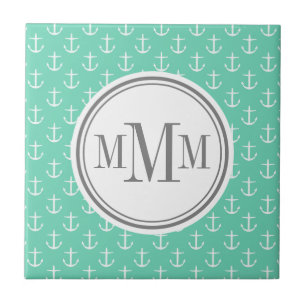 Trio Monogram Minze White Anchor Muster Fliese