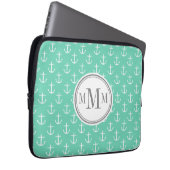 Trio Monogram Minze White Anchor Muster Laptopschutzhülle (Vorne Rechts)