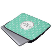 Trio Monogram Minze White Anchor Muster Laptopschutzhülle (Vorne Knopf)