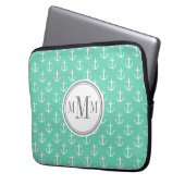 Trio Monogram Minze White Anchor Muster Laptopschutzhülle (Vorderseite Links)