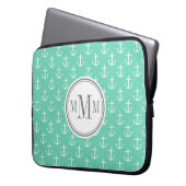Trio Monogram Minze White Anchor Muster Laptopschutzhülle (Vorderseite Links)