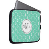Trio Monogram Minze White Anchor Muster Laptopschutzhülle (Vorne Rechts)