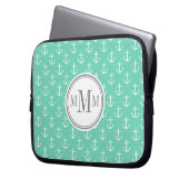 Trio Monogram Minze White Anchor Muster Laptopschutzhülle (Vorderseite Links)
