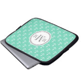 Trio Monogram Minze White Anchor Muster Laptopschutzhülle (Vorne Knopf)