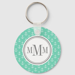 Trio Monogram Minze White Anchor Muster Schlüsselanhänger