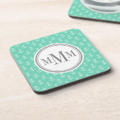 Trio Monogram Minze White Anchor Muster Untersetzer (Linke Seite)