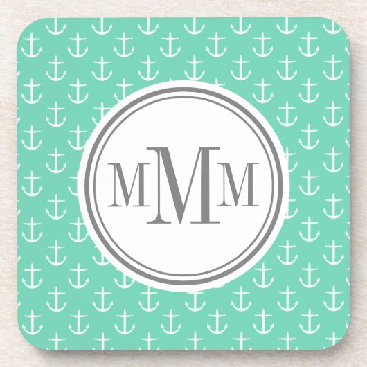 Trio Monogram Minze White Anchor Muster Untersetzer (Vorderseite)