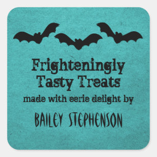 Trio of Bats Halloween Baking Stickers, Aquamarin Quadratischer Aufkleber