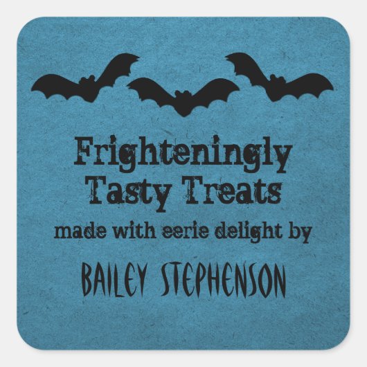Trio of Bats Halloween Baking Stickers, Dunkelblau Quadratischer Aufkleber (Vorderseite)
