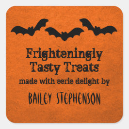 Trio of Bats Halloween Baking Stickers, Orange Quadratischer Aufkleber