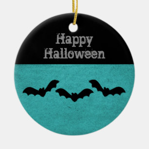 Trio of Bats Halloween Ornament, Aquamarin Keramikornament