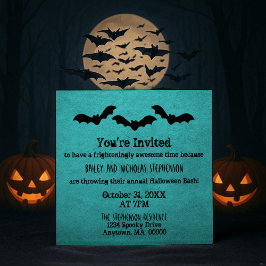 Trio of Bats Halloween-Party Einladung, Aquamarin Einladung