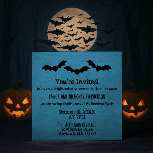 Trio of Bats Halloween-Party Einladung, Dunkelblau Einladung