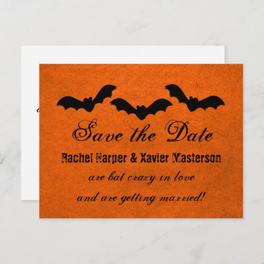 Trio of Bats Halloween Save the Date Postkarte (Vorne/Hinten)