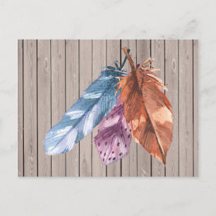Trio of Feathers Blue Lila Brown Postkarte