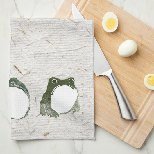 Trio of Grumpy Japanese Frogs Toads 19. Jahrhunder Geschirrtuch (Viertel Falte)