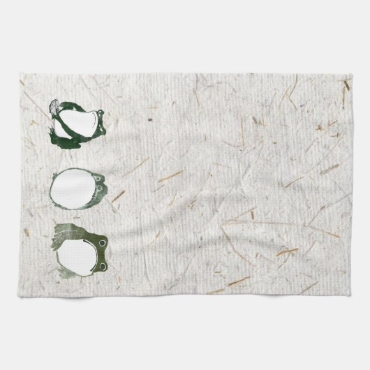 Trio of Grumpy Japanese Frogs Toads 19. Jahrhunder Geschirrtuch (Horizontal)